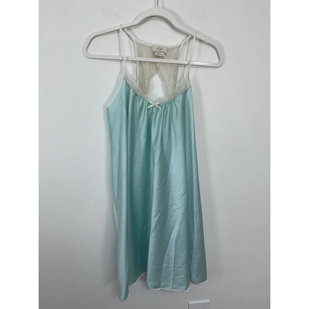 Kate Spade New York Blue Satin Bridal Chemise Nightgown Lace Detail Size Small